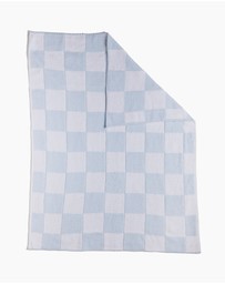 Living Textiles - Chenille Blanket - Checkered Blue
