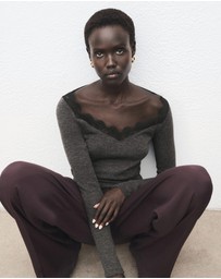 M.N.G - Lace-Trimmed Scoop-Neck Top