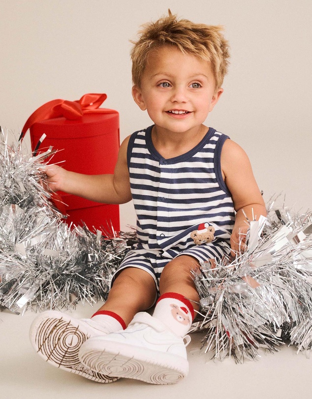 Huxbaby - Christmas Stripe Father Huxmas Sless Romper - Babies