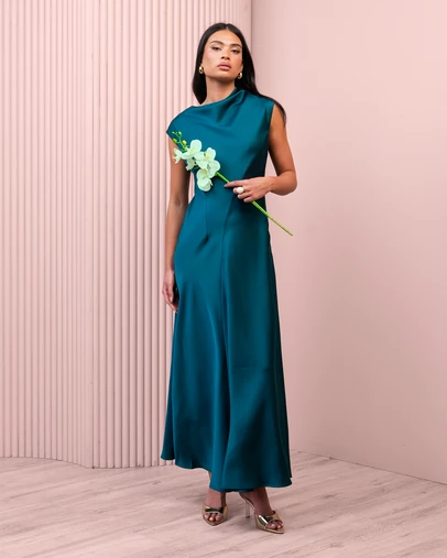 Azzurielle - Peyton Asymmetrical Neck Dress