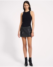 ONE TEASPOON - Axel Low Waist Micro Mini Leather Skirt - Black