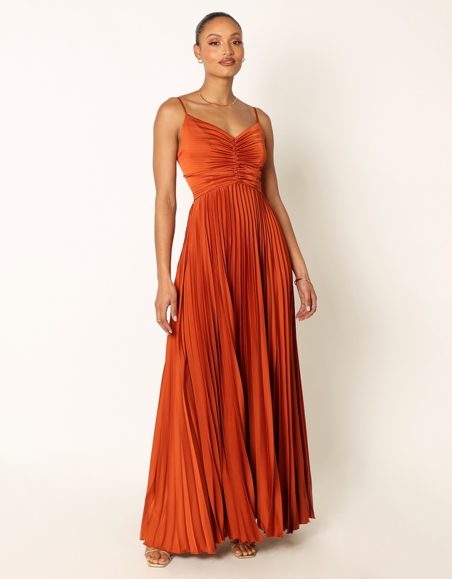 Petal & Pup - Naira Pleated Maxi Dress - Sunset Orange