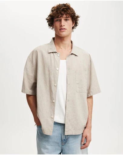Cotton On - Eli Linen Blend Short Sleeve Shirt