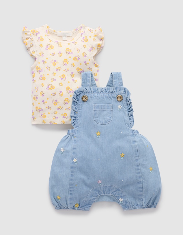 Purebaby - Daisy Broderie Overall Set -Kids-Babies