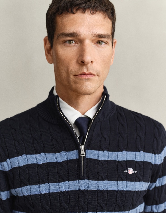 Gant - Striped Cotton Cable Half Zip
