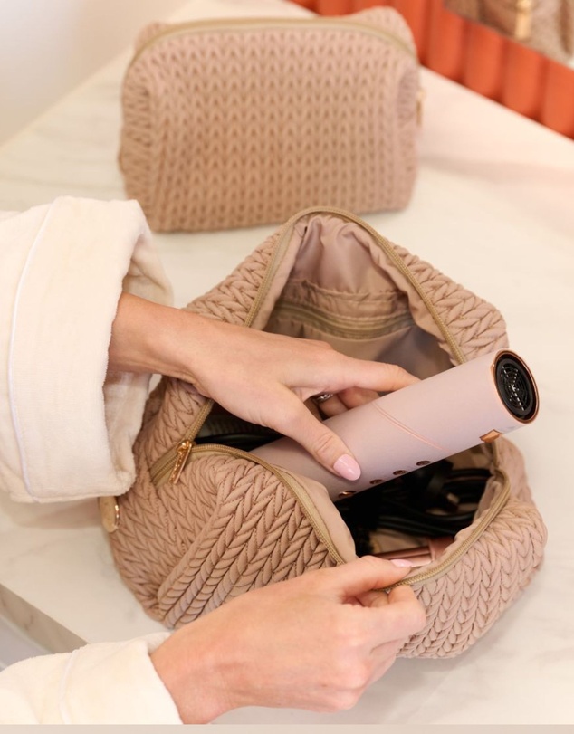 Sky Gazer - Luxe Quilted Make-Up & Toiletry Bag Set (Dark Beige)