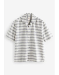 NEXT - Textured Stripe Short Sleeve Shirt With Cuban Collar