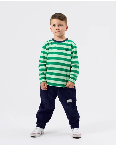 Goldie + Ace - Essential Stripe Logo LS Top - Babies-Kids