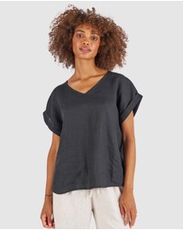 CAMIXA - Martina Linen V-Neck T-shirt