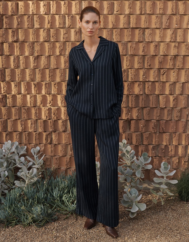 Trenery - Rope Stripe Long Sleeve Shirt in Navy