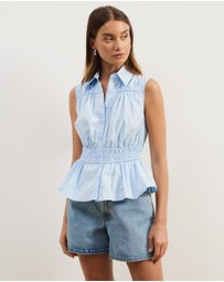 Atmos&Here - Casey Sleeveless Cotton Shirring Shirt