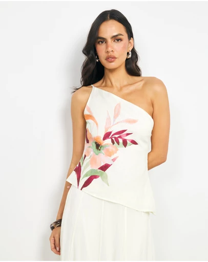 AERE - Winnie Asymmetric Floral Print Top