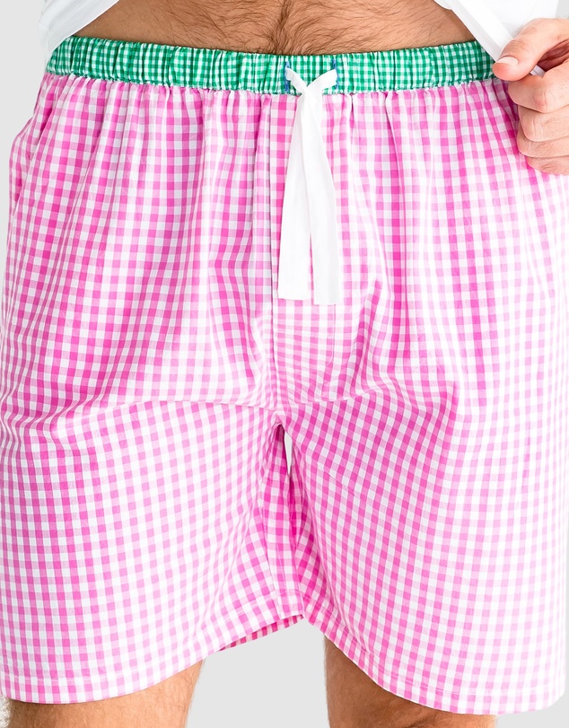 Sant And Abel - Men's Hepburn Gingham Pink Sleep Shorts