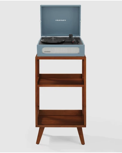 Crosley - Crosley Voyager Bluetooth Portable Turntable + Crosley Asheville Stand Bundle - Washed Blue