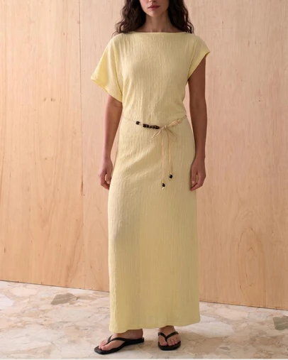 Atmos&Here - Maeve Textured Jersey Midi Dress with Beaded Belt
