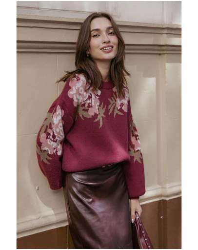 Petal & Pup - Ford Sweater - Burgundy Pink Floral