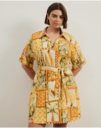 Atmos&Here Curvy - Britt Linen Blend Belted Mini Dress