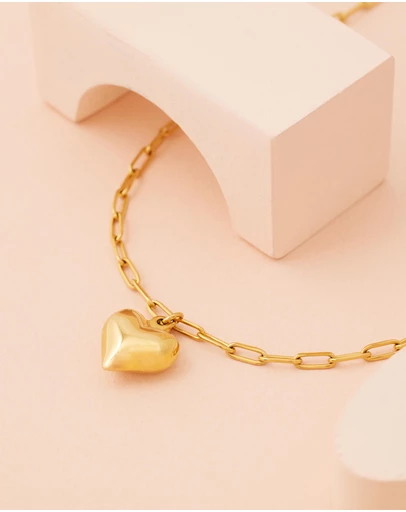 Carly Paiker - Amore Small Puffy Heart Paperclip Chain Pendant