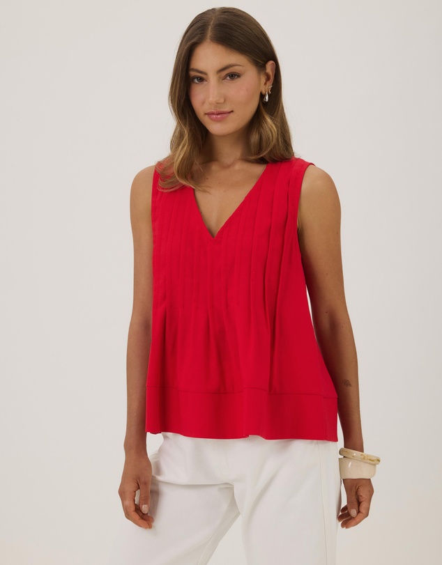 Atmos&Here - Rhea Linen Blend Pintuck Sleeveless Top