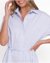 Petal & Pup - Morrison Short Sleeve Shirt Dress - Blue Brown Stripe