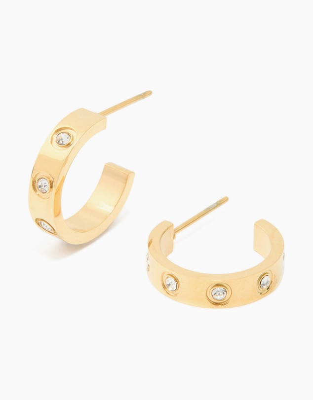 Lovisa - Waterproof Gold Plated Stainless Steel Cubic Zirconia Square Hoop Earrings