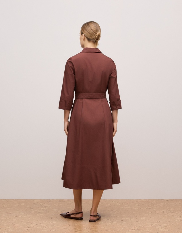 Trenery - Cotton Poplin Cuff Detail Shirt Dress in Espresso