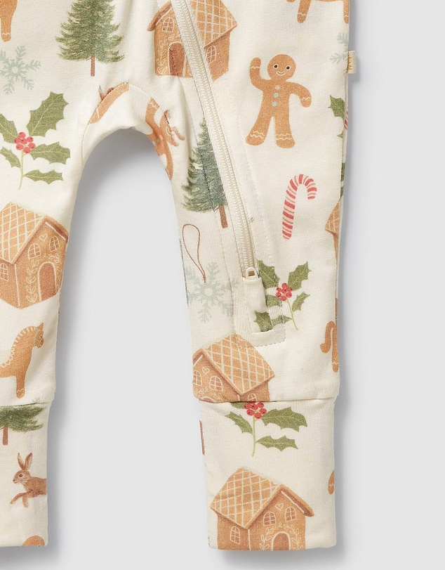 Wilson & Frenchy - Christmas Holly Jolly Magic Organic Zipsuit With Feet - Babies