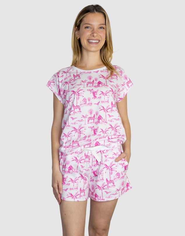 Sant And Abel - Women's Skydog Toile Pink Jersey Short PJ Set