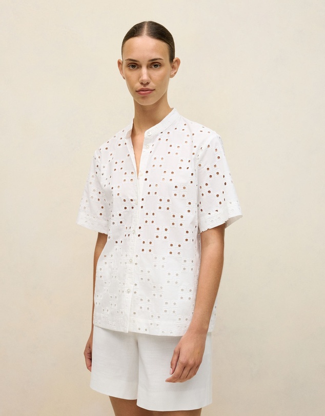 Trenery - Cotton Geo Cutwork Short Sleeve Shirt in White
