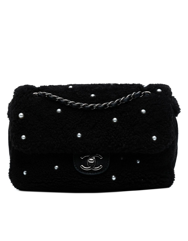Pre-Loved by Azura Reborn - Pre-Loved Medium Shearling Pearl Studded Flap