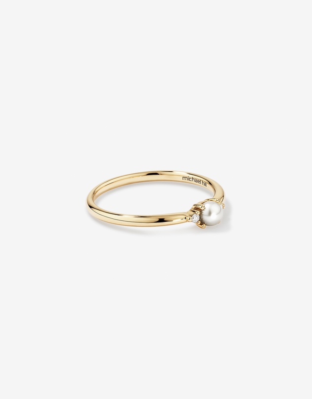 Michael Hill - 3 Stone Ring with Cultured Freshwater Pearl & Diamonds in 10kt Yellow Gold