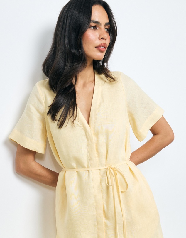 AERE - Cery Linen Short Sleeve Midi Dress