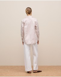 Trenery - Cotton Poplin Jacquard Stripe Shirt in Pink Rose