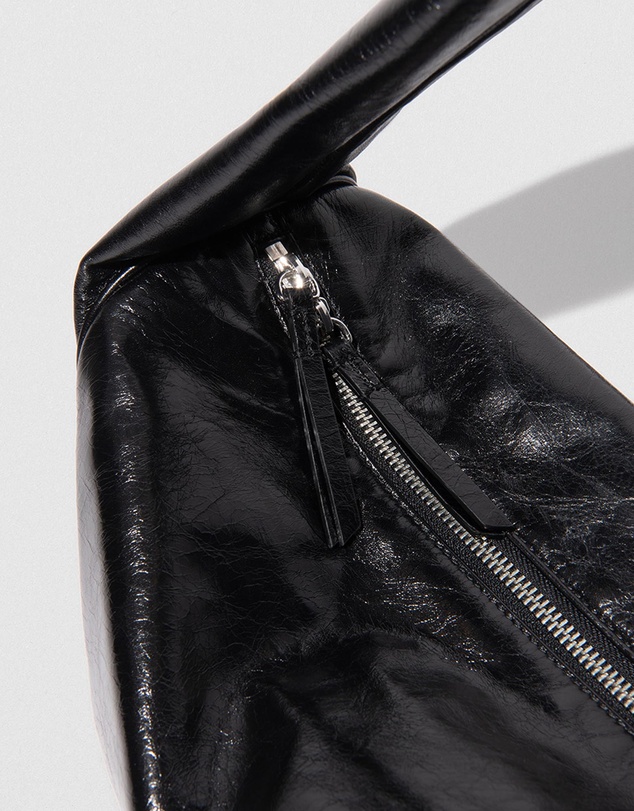 By Far - Maxi Cush Black Creased Leather Bag