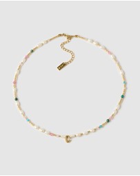 Arms Of Eve - Beaded Gemstone and Pearl Initial Necklace