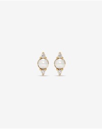 Michael Hill - Three Stone Cultured Freshwater Pearl and Diamond Stud Earrings in 10kt Yellow Gold
