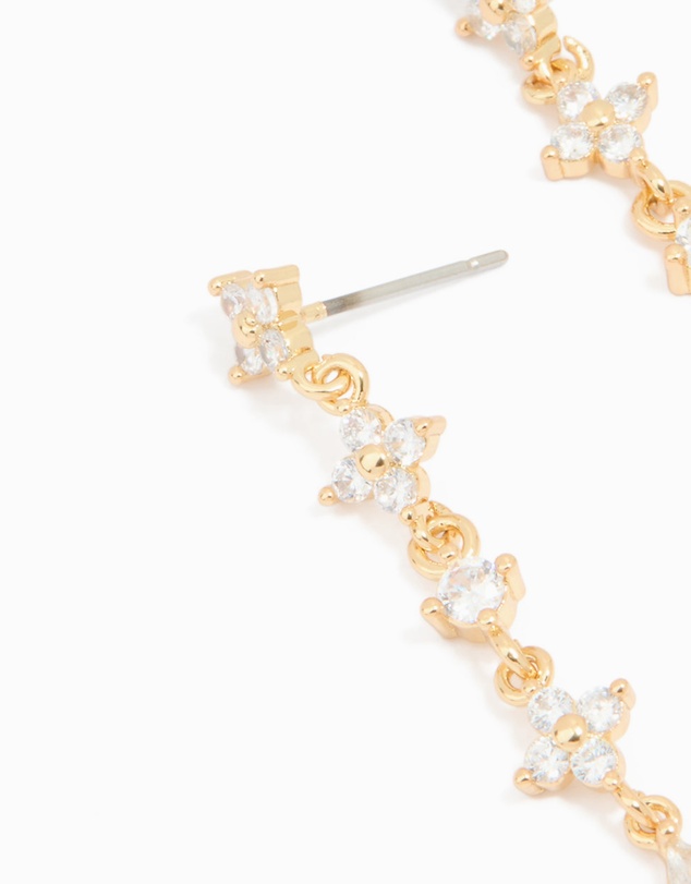 Lovisa - Gold Plated Cubic Zirconia Flower Drop Earrings