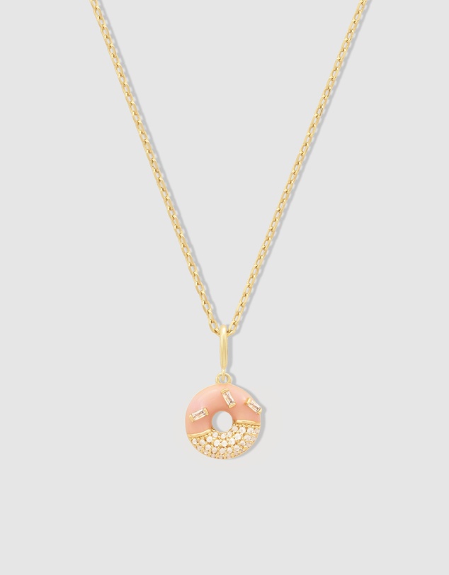 Wanderlust + Co - Donut Strawberry Glazed Gold Necklace