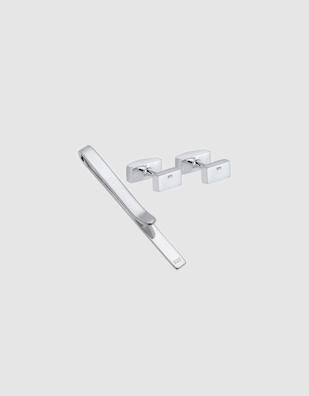 Kuzzoi - ICONIC EXCLUSIVE - Jewellery Set Tie Clip Cufflinks Basic in 925 Sterling Silver