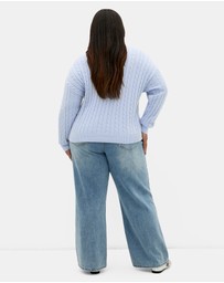 City Chic - Plus size Kenia Crew Neck Knit Jumper - sky blue