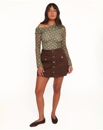 Petal & Pup - Ginevra Off Shoulder Mesh Top - Green Polka Dot