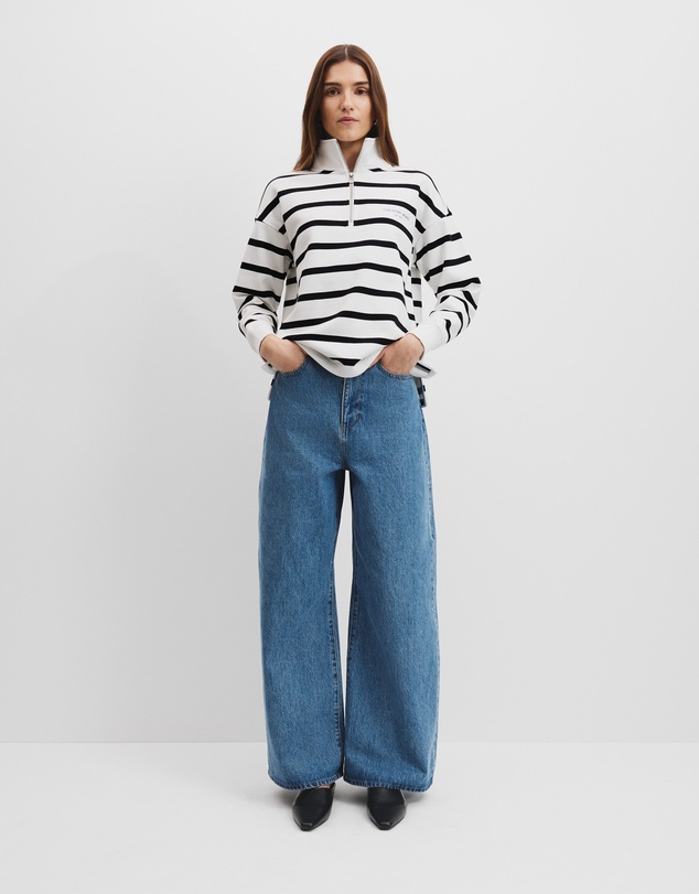 Country Road - Australian Cotton Stripe Zip Collar Sweat