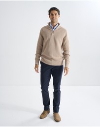 3 Wise Men - 3 Wise Men Frost Zip Neck Wool Blend Knit - Squirrel Brown