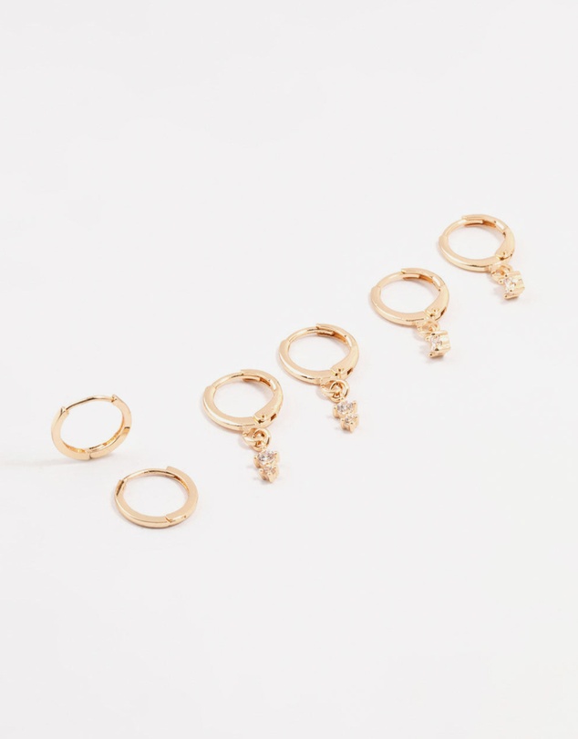 Lovisa - Gold Dainty & Round Cubic Zirconia Hoop Earrings 3-Pack