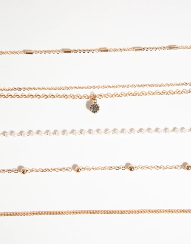 Lovisa - Gold Diamante & Pearl Choker 6-Pack