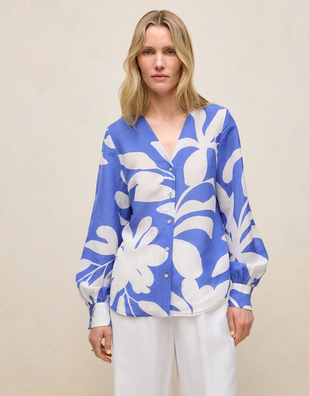 Trenery - Marea Textured V Neck Blouse in Vivid Blue
