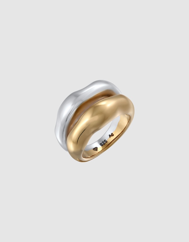 Elli Jewelry - Ring Chunky Organic Structure 925 Sterling Silver - Bicolor