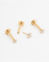 Lovisa - Gold Plated Surgical Steel Classic Cubic Zirconia Threadless Flat Back Studs 3-Pack