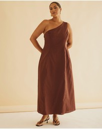 Atmos&Here Curvy - Oralie One Shoulder Linen Blend Midi Dress