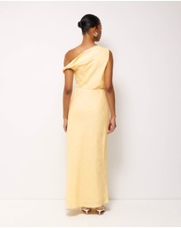 Revibe - Repaired AERE Fia Linen Draped Off Shoulder Maxi Dress - AU 12